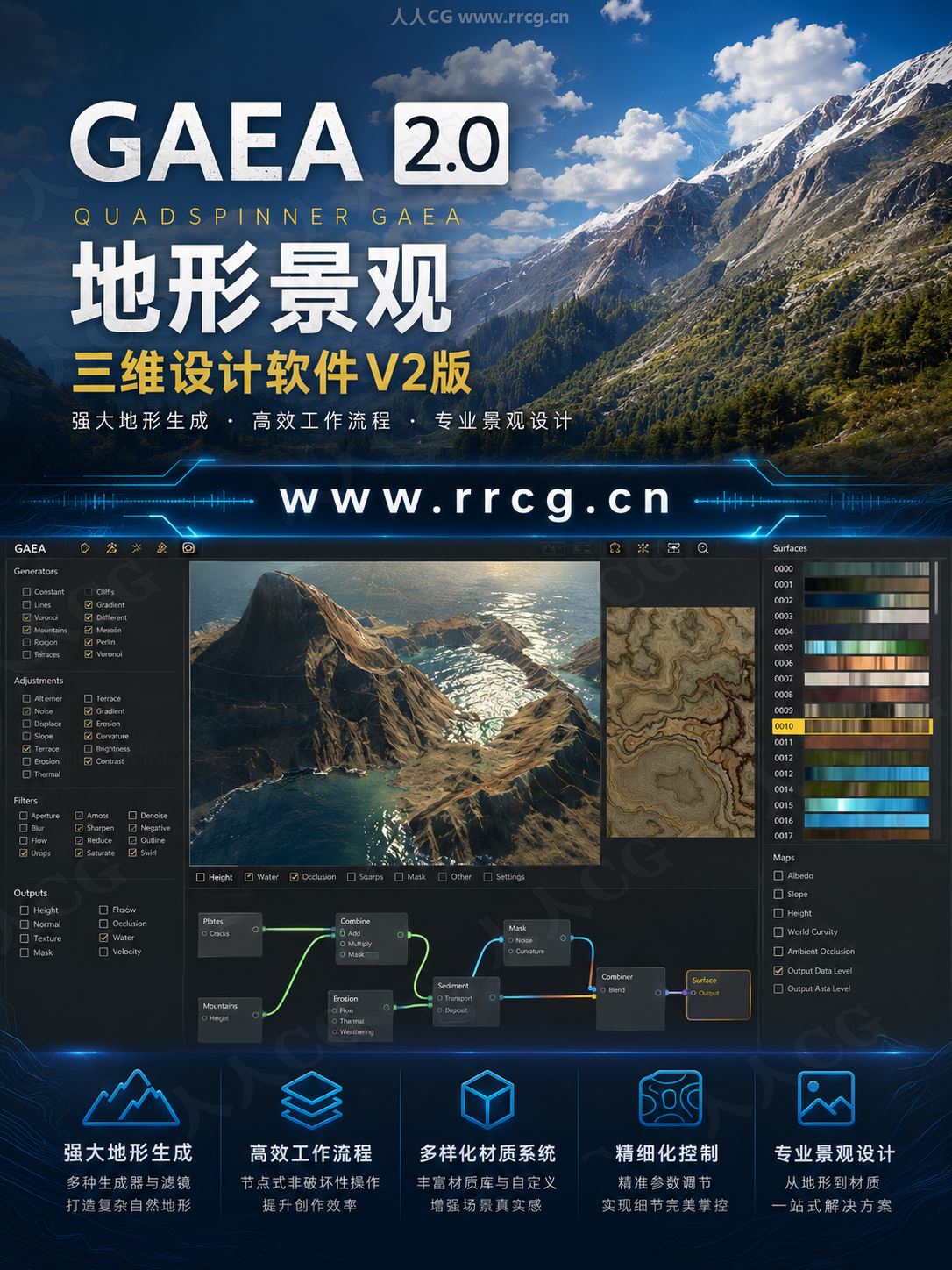 QuadSpinner Gaea地形景观三维设计软件V.2.3.0.1版